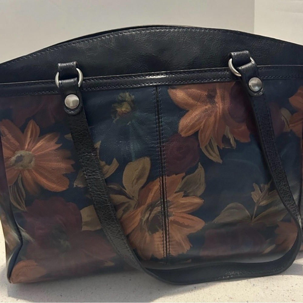 Patricia Nash Black Floral Hand-Painted Leather Shoulder Bag with Yellow Accents - Picture 7 of 11